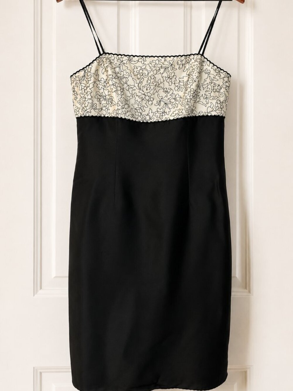 Vintage Y2K Silk Embroidered Slip Dress Black Ivory Floral Mesh Midi Party